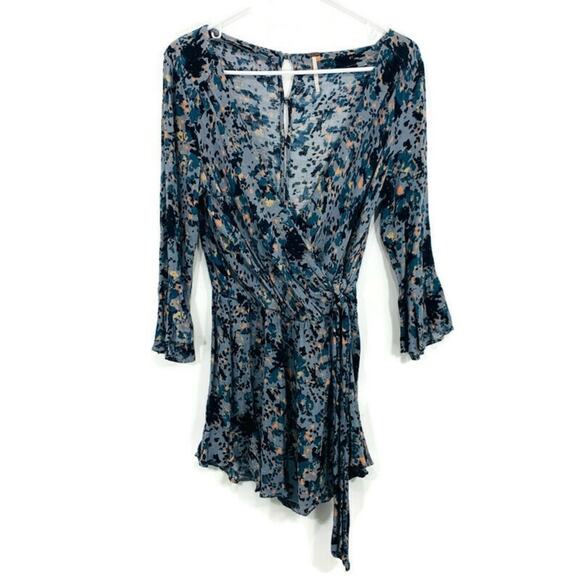 Free People All The Right Ruffles Blue Rain Faux Wrap Romper Small - Picture 2 of 12